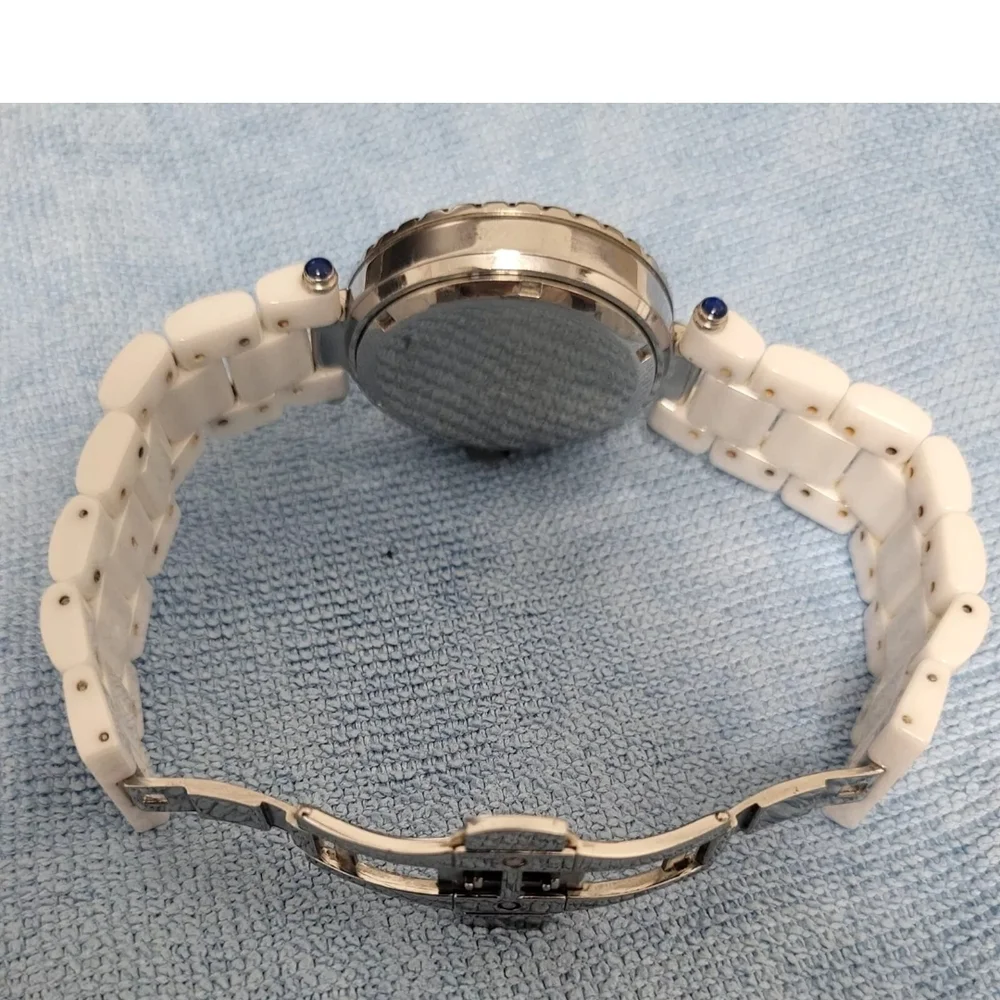 Le Chateau White and Silver Watch with Crystal Accents - Picture 4 of 10